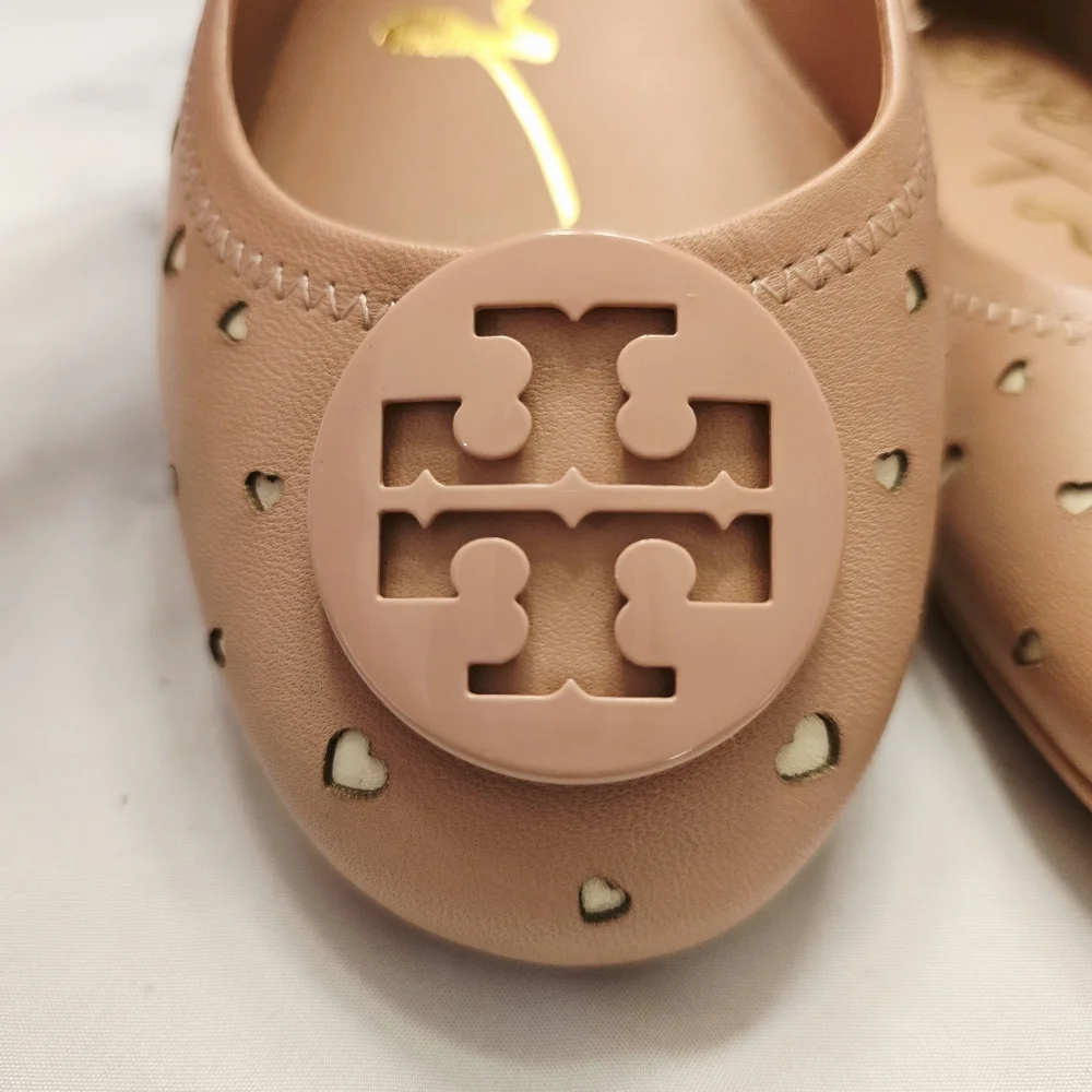 HTF Tory Burch Minnie Heart Cut-Out Ballet Flat Pink Moon Cream LIMITED EDITION